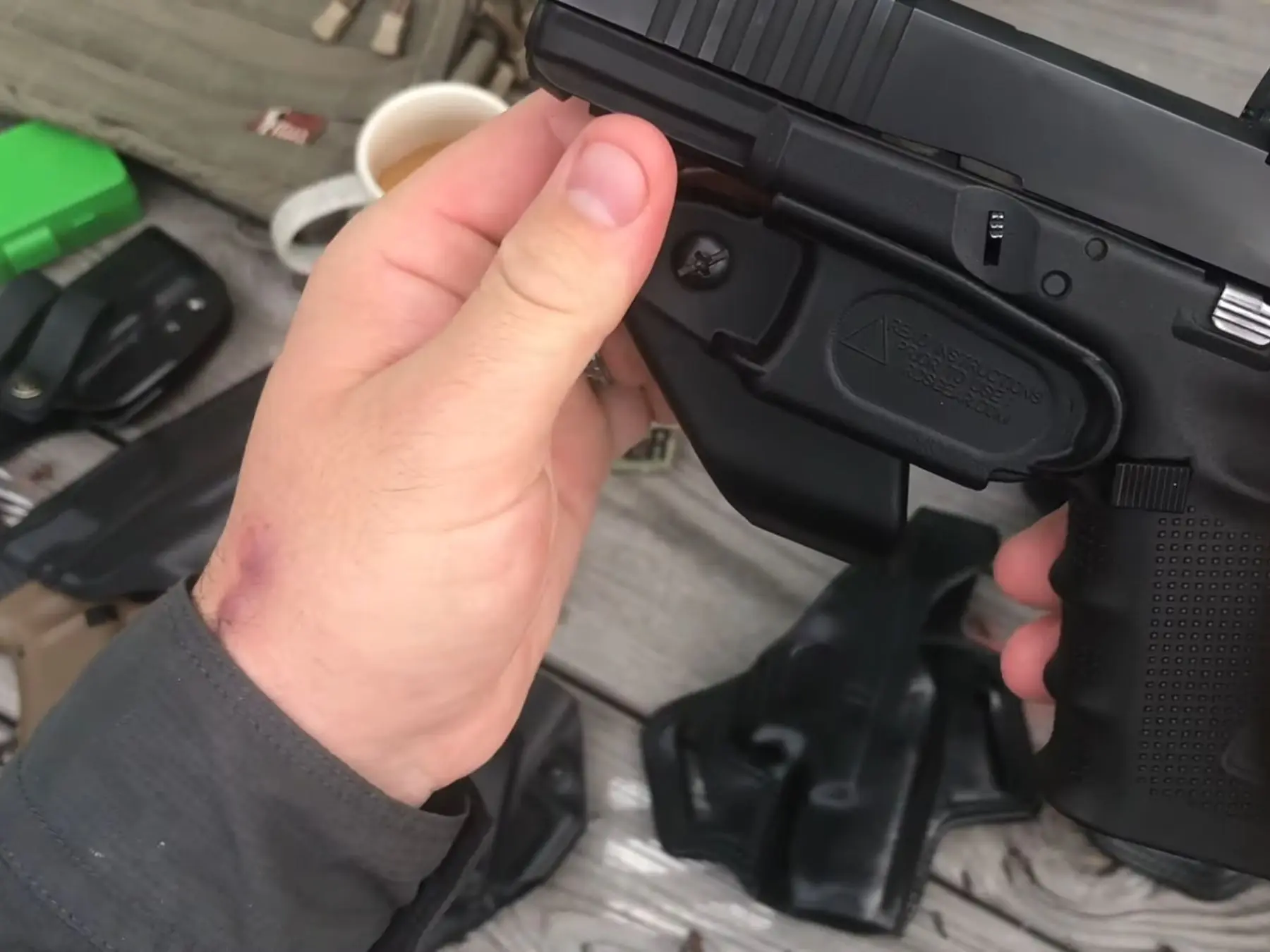 The VanGuard 2 placed on Gear Tester's Glock